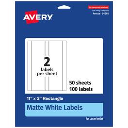 Avery - Matte Rectangle Labels, 11" x 3", 100 Labels - White