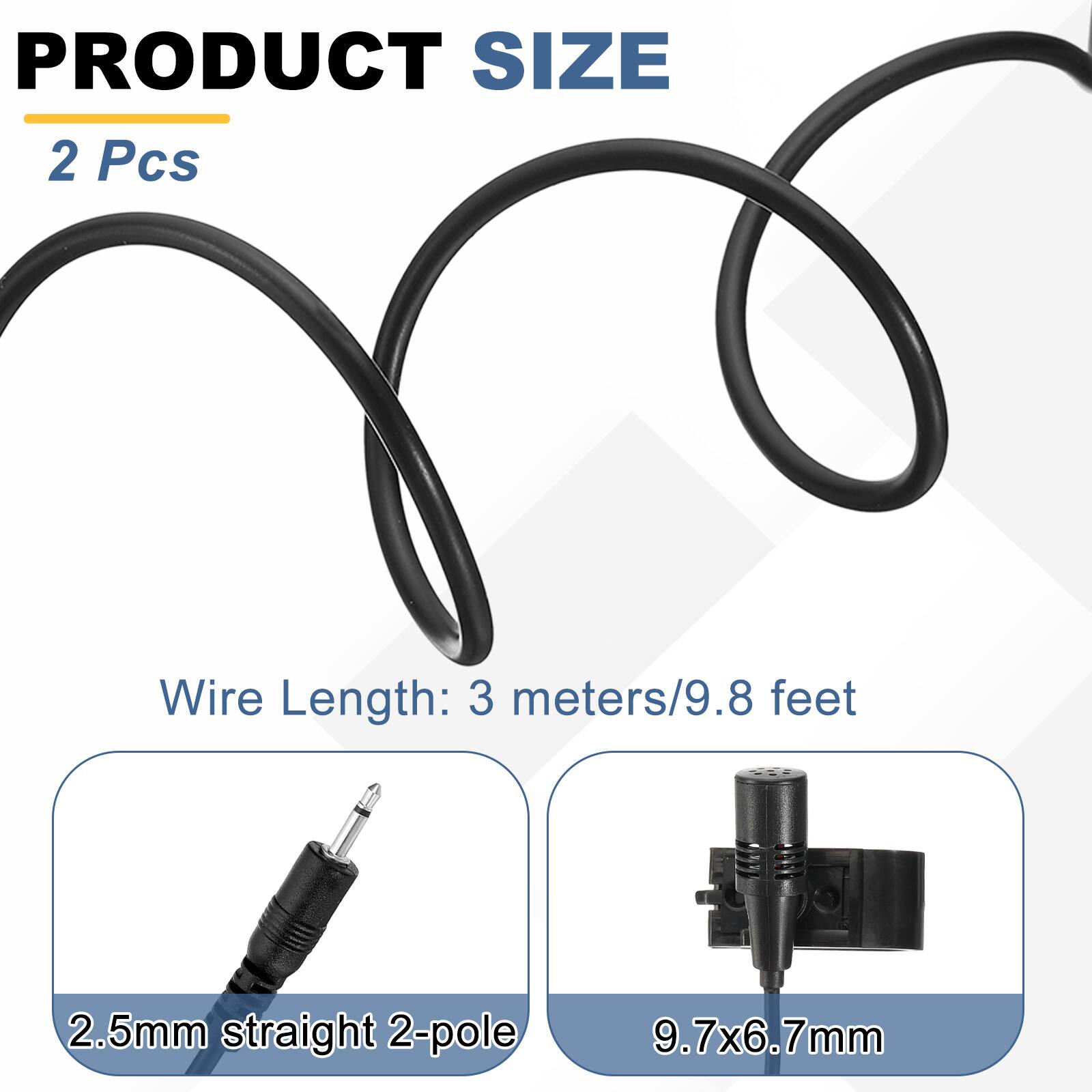 PRODUCT SIZE  
2 Pcs  

Wire Length: 3 meters/9.8 feet  

2.5mm straight 2-pole  

9.7x6.7mm