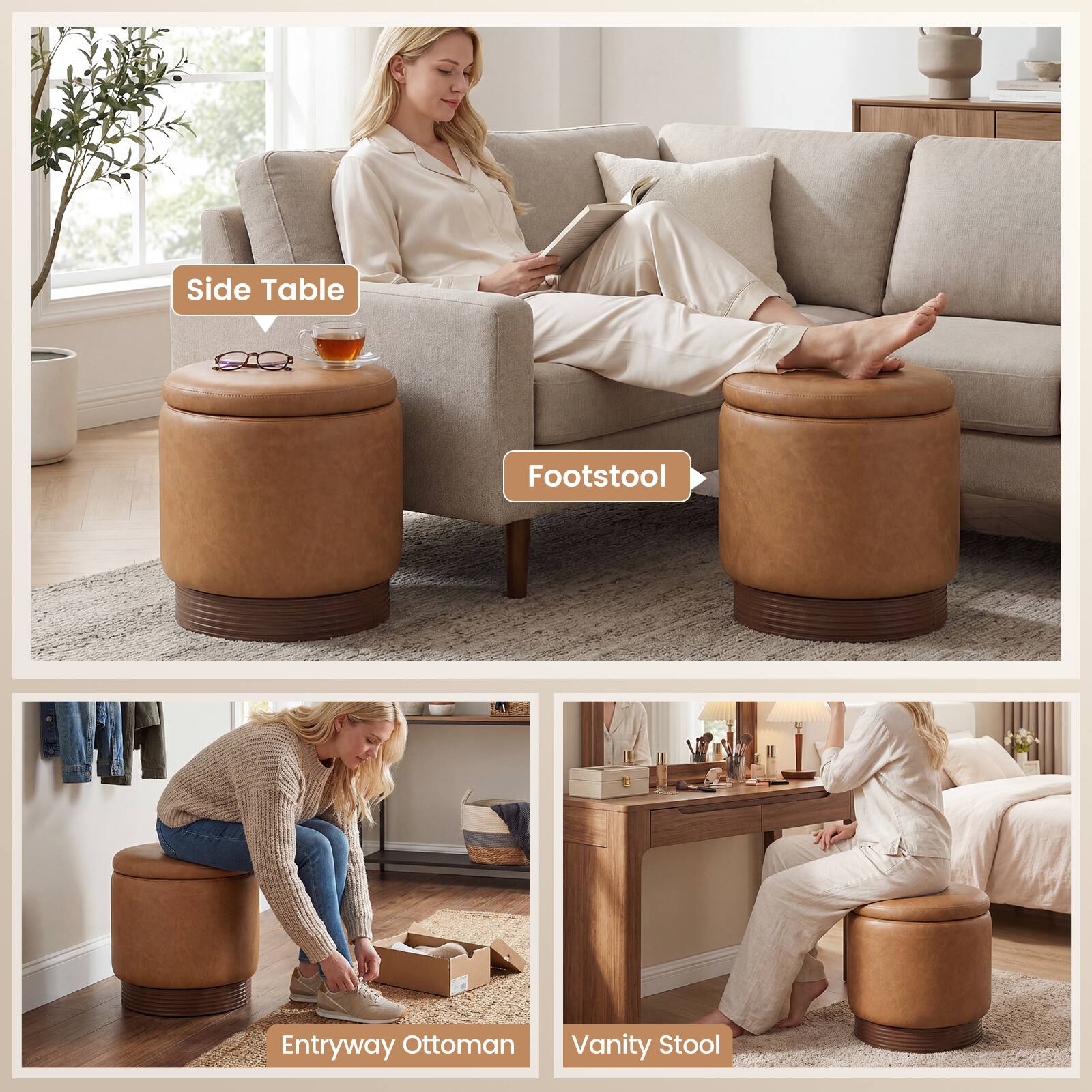- Side Table
- Footstool
- Entryway Ottoman
- Vanity Stool