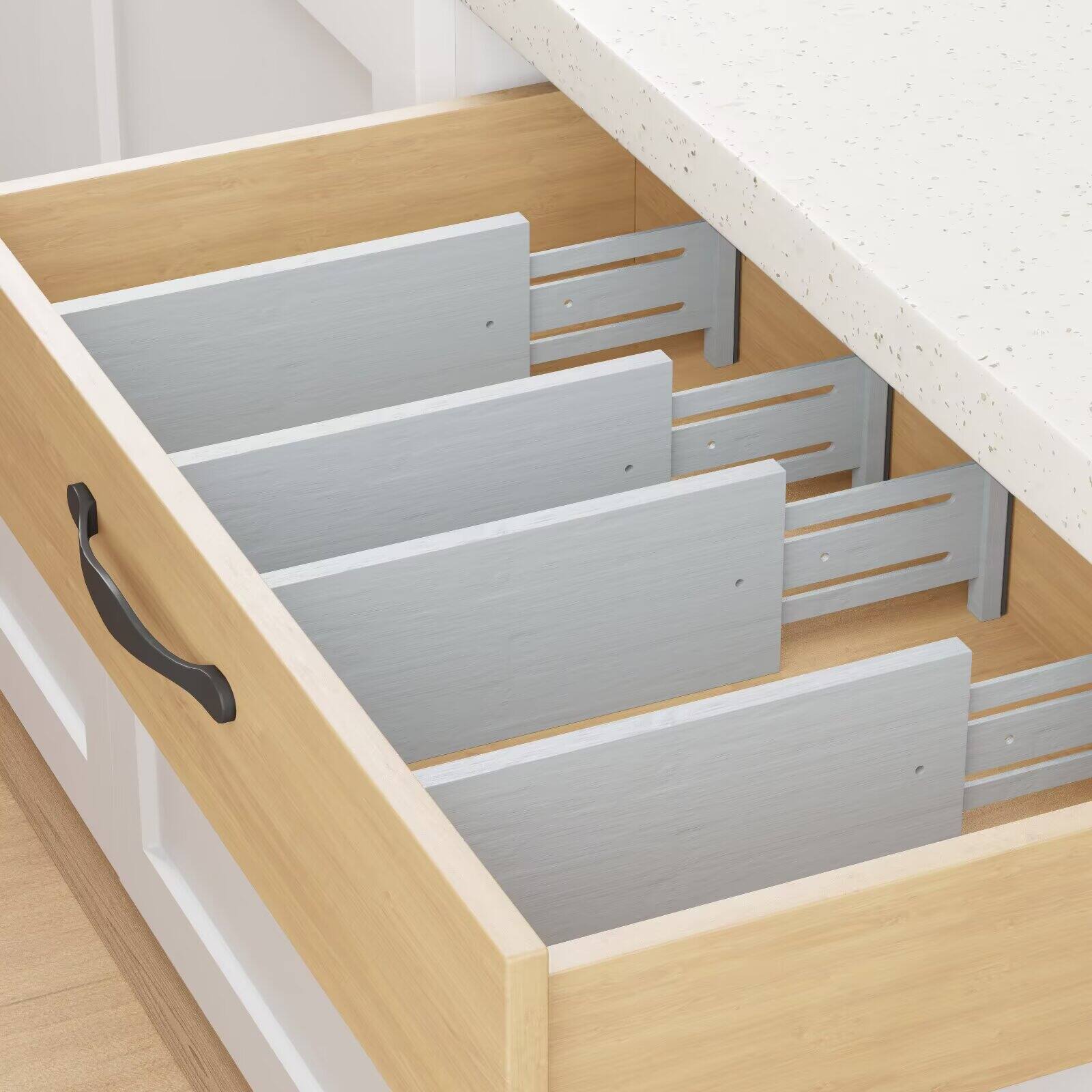 Alt View 2. Tooloton - Adjustable Drawer Dividers 6-Pack, 4.65" High Bamboo Organizer Expands 12.5" to 17" for Clothing Storage, Grey - Grey.