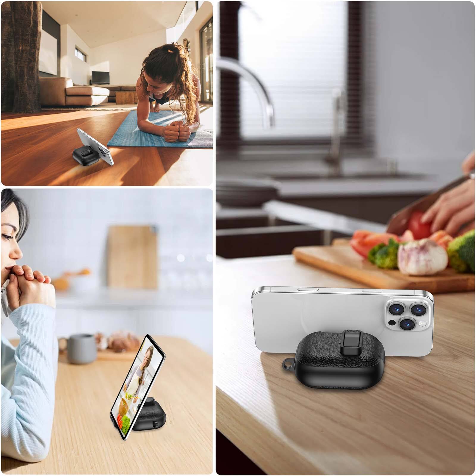 Alt View 3. Dteck - Earphone Case for Apple AirPods 3rd Gen (2021) with Phone Holder & Keychain,Leather Texture Earbuds Cover for Man Women - Pink.