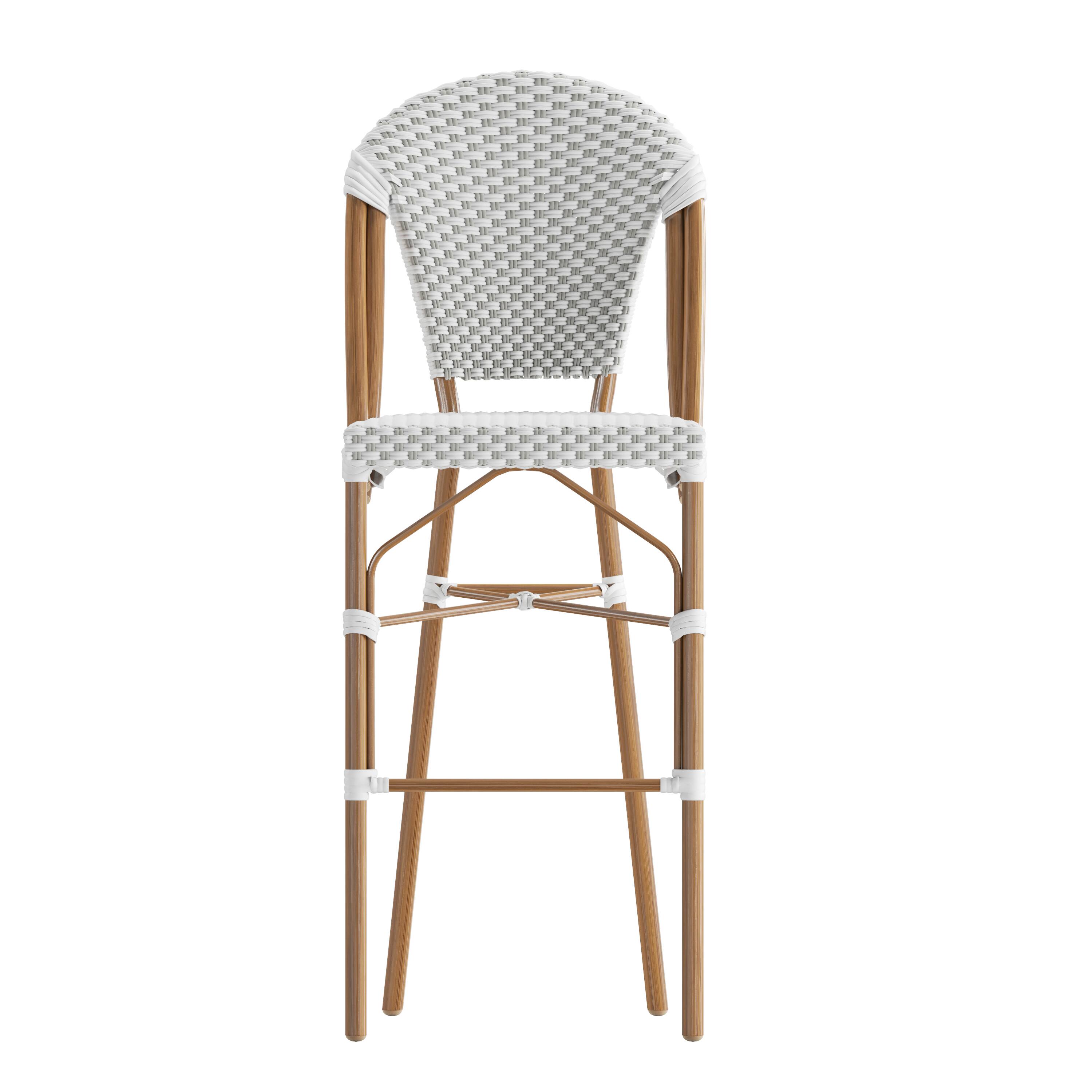 Angle. Flash Furniture - Lourdes Stackable Indoor/Outdoor Bistro 30" High Barstool, Commercial Grade, White/Gray and Bamboo Finish - Gray.