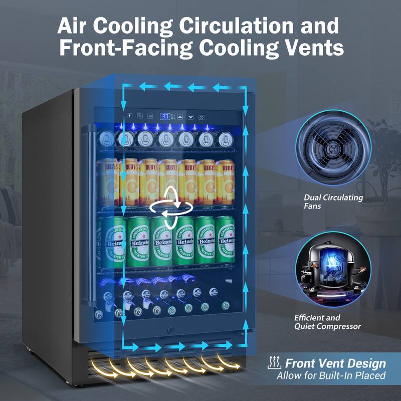 Air Cooling Circulation and Front-Facing Cooling Vents

- Dual Circulating Fans
- Efficient and Quiet Compressor
- Front Vent Design Allow for Built-In Placed