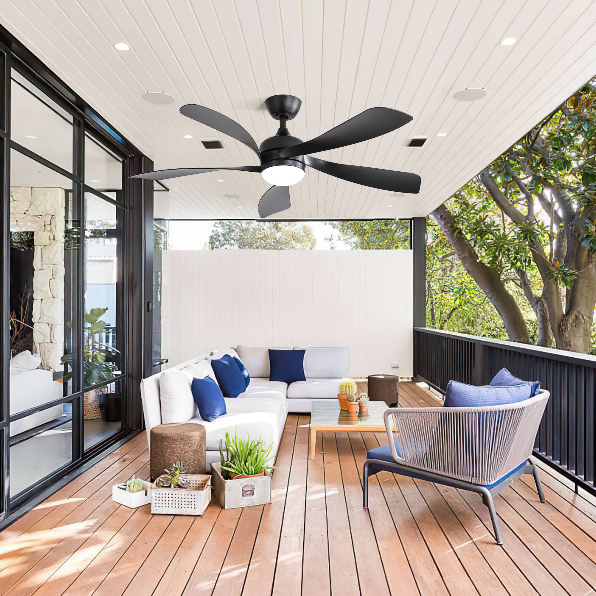 Back. APRILSOUL - Ultra Quiet Reversible DC Ceiling Fan with Remote Energy Efficient 6 Speed Year Round Comfort - Black.