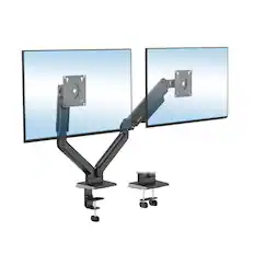 Front. Mount-It! - Dual Monitor Desk Mount for 17"–32" Screens, Adjustable Arms for Height, Tilt & Swivel - Black.