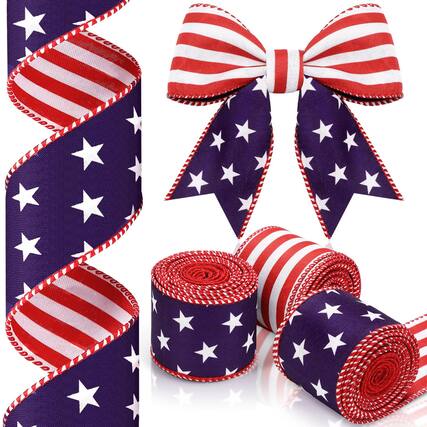 Front. Paradigms Interiors - 3 Rolls Labor Day Ribbons Patriotic Flag Double Sided Star Striped Wired For Christmas Bow Diy Crafts 2. Yards - Default.