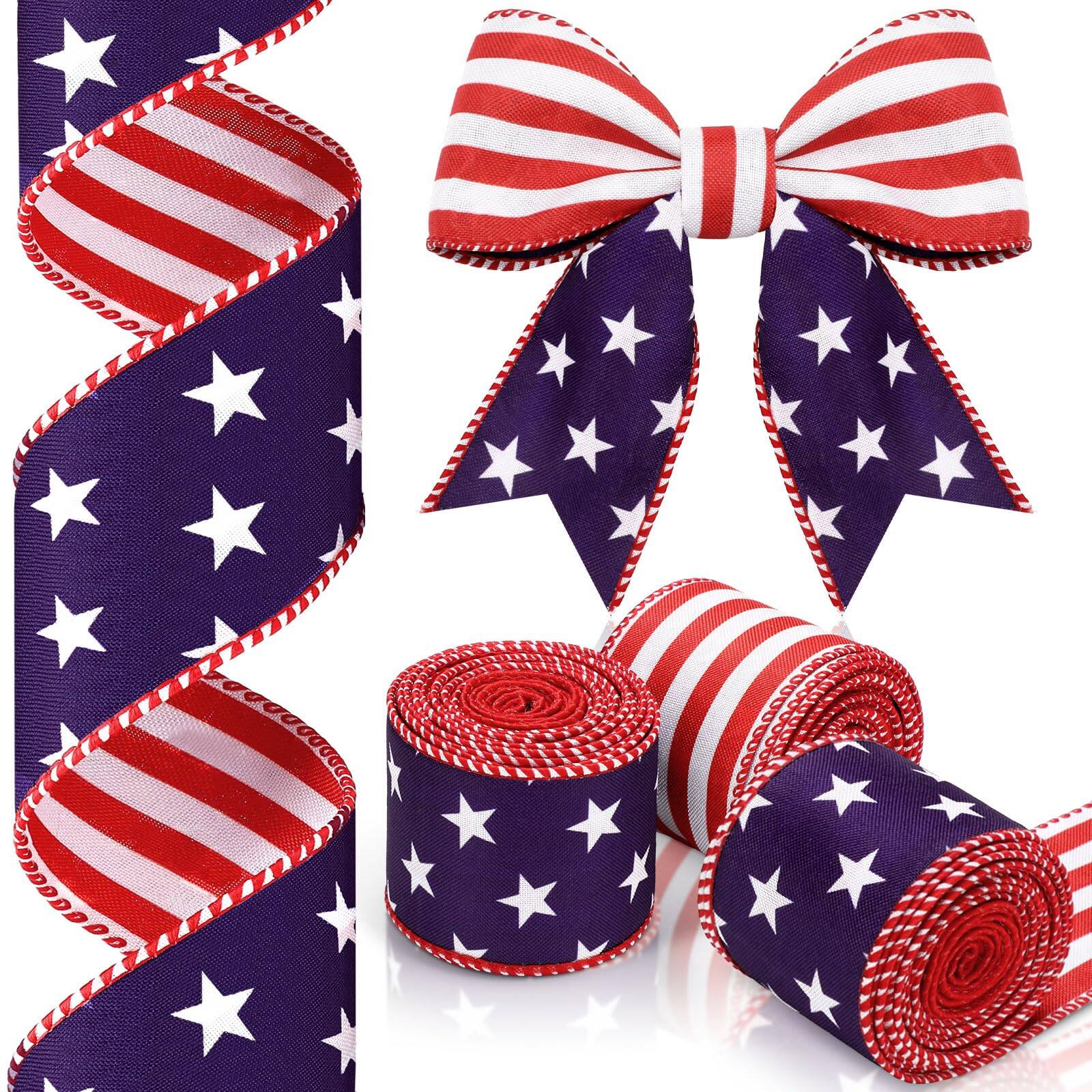 Front. Paradigms Interiors - 3 Rolls Labor Day Ribbons Patriotic Flag Double Sided Star Striped Wired For Christmas Bow Diy Crafts 2. Yards - Default.