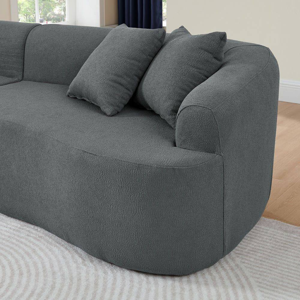 Alt View 8. Kadyn - Curved Modular Sectional Sofa, Lamb's Wool Fabric in Minimalist Design, No Assembly Required, Gray - Gray.