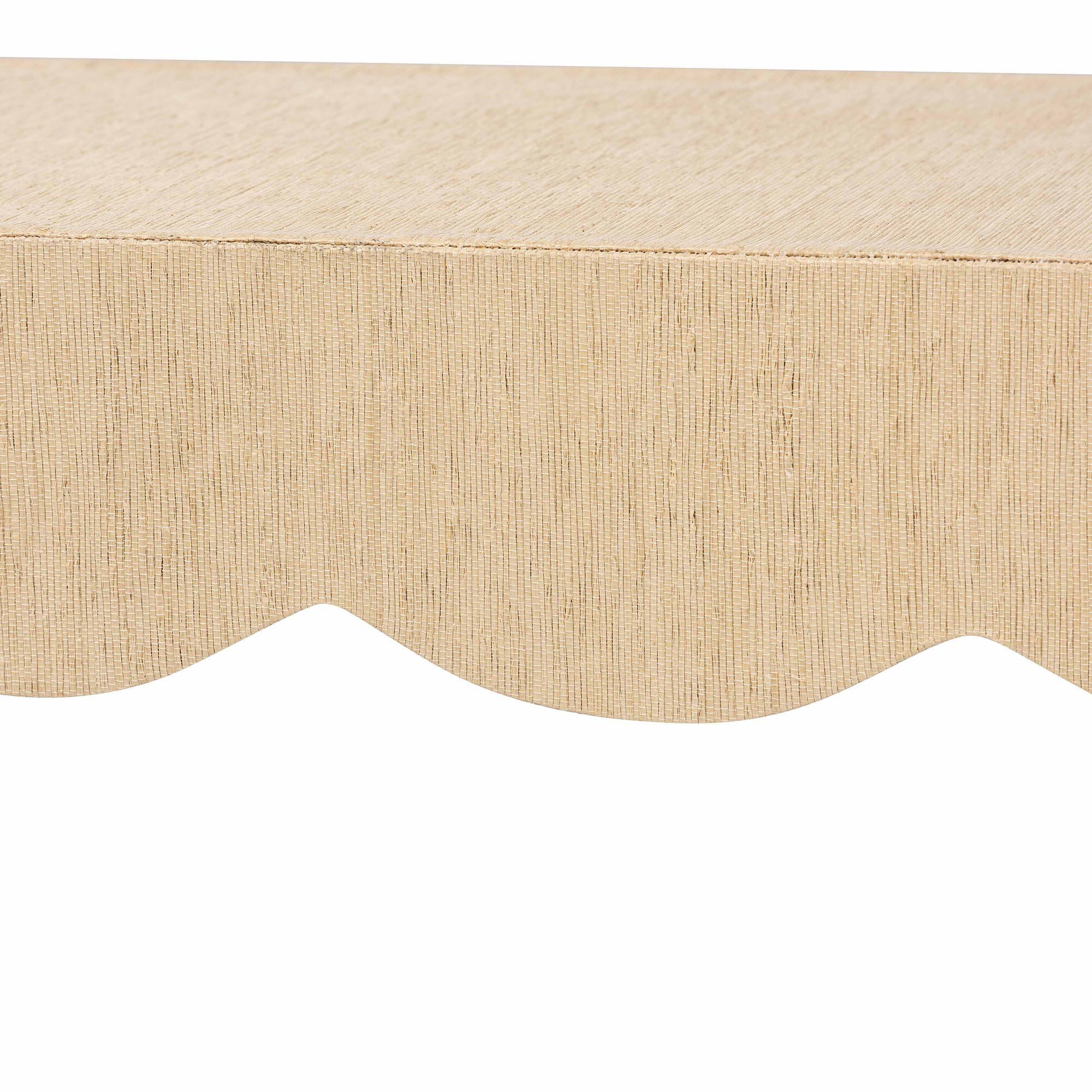 Back. bali & pari - bali & pari Mason Natural Grasscloth Coffee Table - Rectangular Accent Table with Scalloped Apron - Beige.
