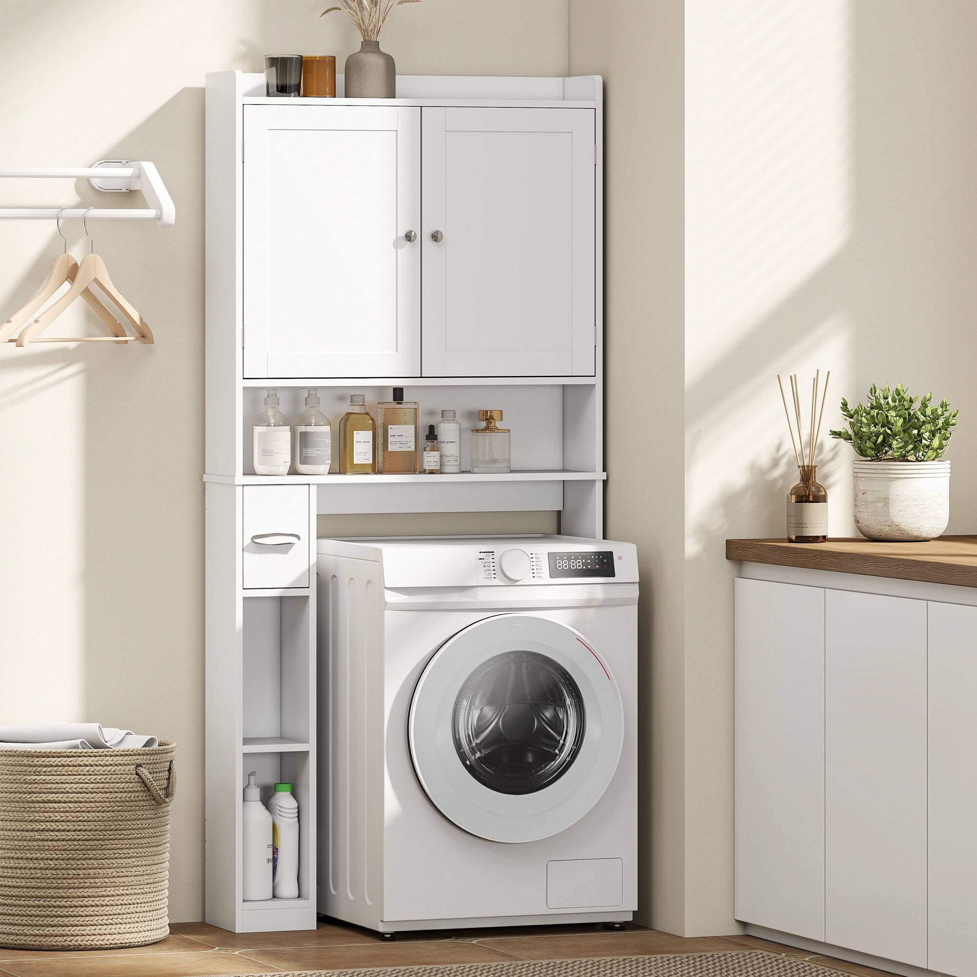 Alt View 7. Homcom - Over the Toilet Storage Cabinet with 2 Doors - White.