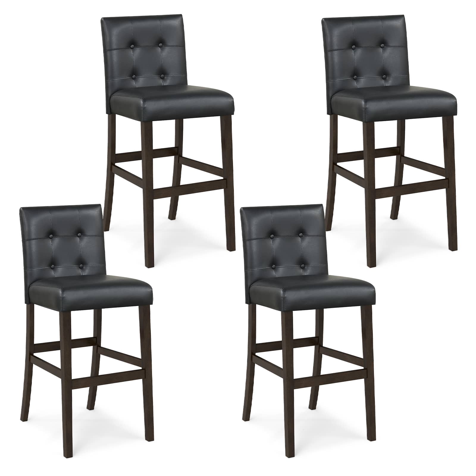 Gymax - Set of 4 Bar Stools 25inch Counter Height Barstool Pub Chair Rubber Wood - Black
