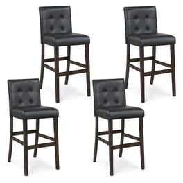 Gymax - Set of 4 Bar Stools 25inch Counter Height Barstool Pub Chair Rubber Wood - Black