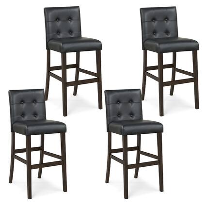 Front. Gymax - Gymax Set of 4 Bar Stools 25inch Counter Height Barstool Pub Chair Rubber Wood Black - Black.