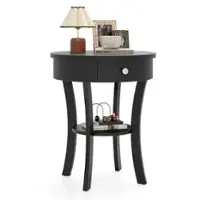 Costway 2-tier Side End Sofa Table Round Nightstand for Bedroom Living Room - Black - Front_Zoom