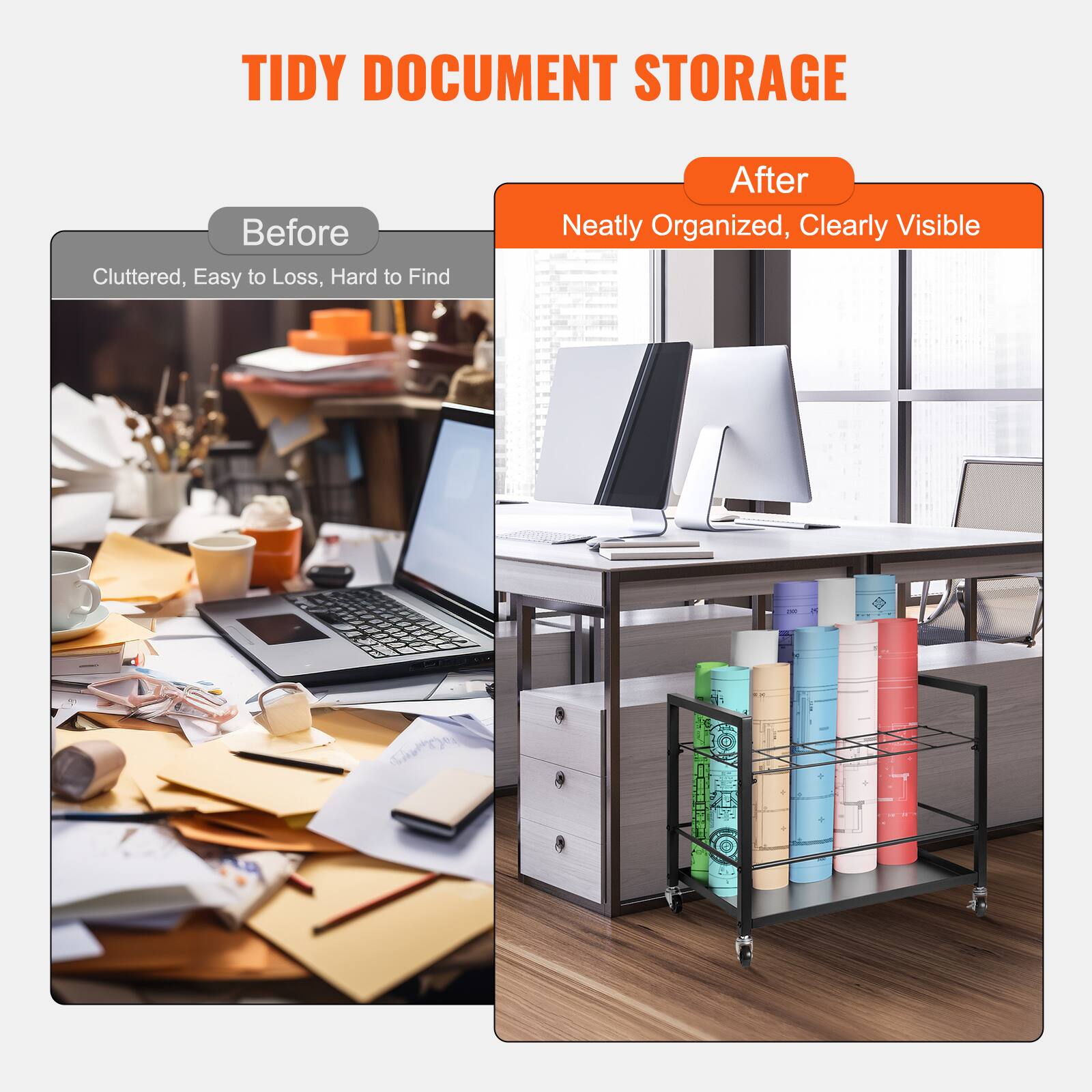 TIDY DOCUMENT STORAGE

Before: Cluttered, Easy to Lose, Hard to Find

After: Neatly Organized, Clearly Visible