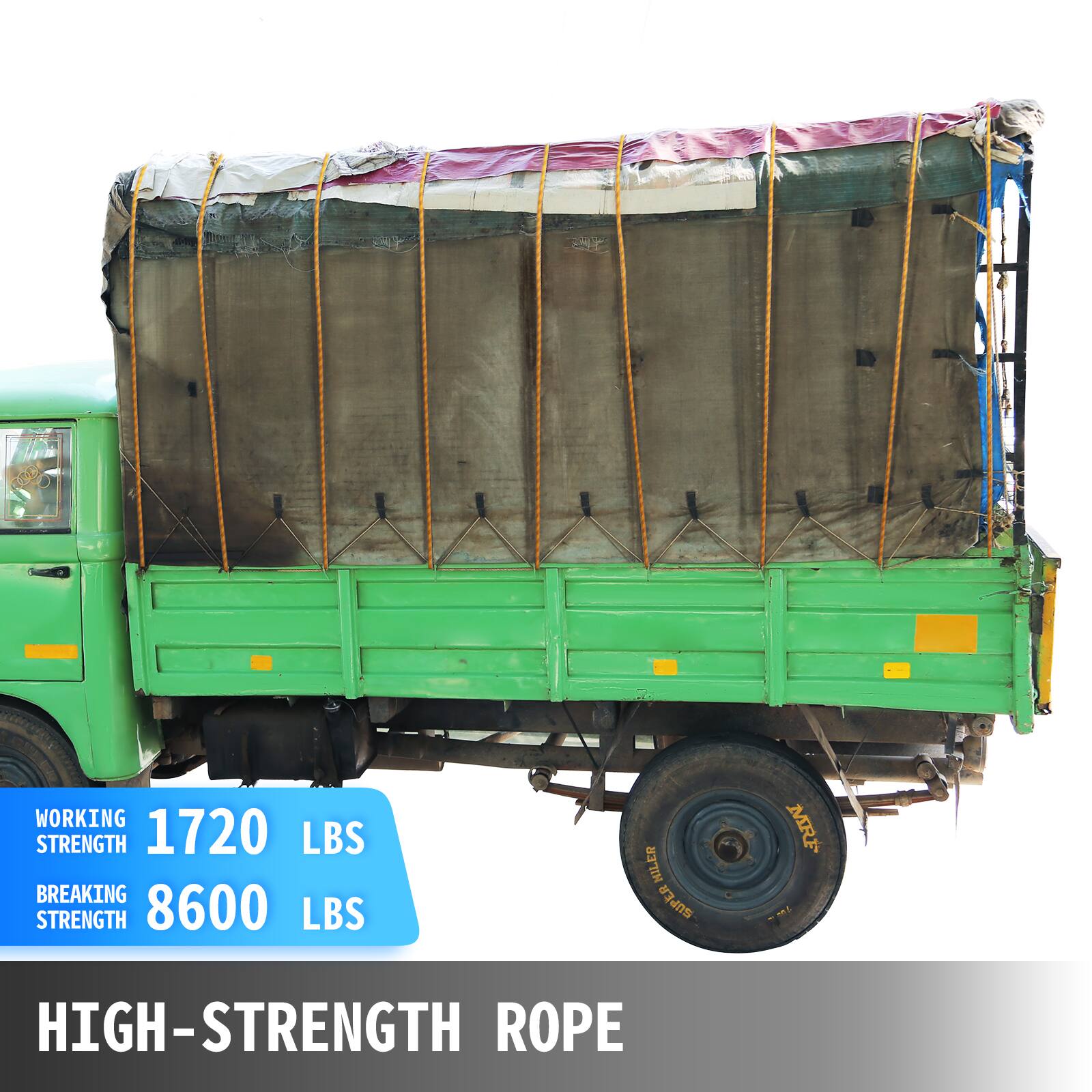 WORKING STRENGTH 1720 LBS  
BREAKING STRENGTH 8600 LBS  
HILER SUPER MRF HIGH-STRENGTH ROPE