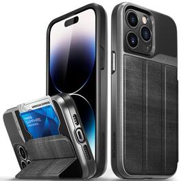 Vena - vCommute for Apple iPhone 14 Pro Max Wallet Case, Leather Flip Cover with Card Slot and Kickstand - Slate - Black