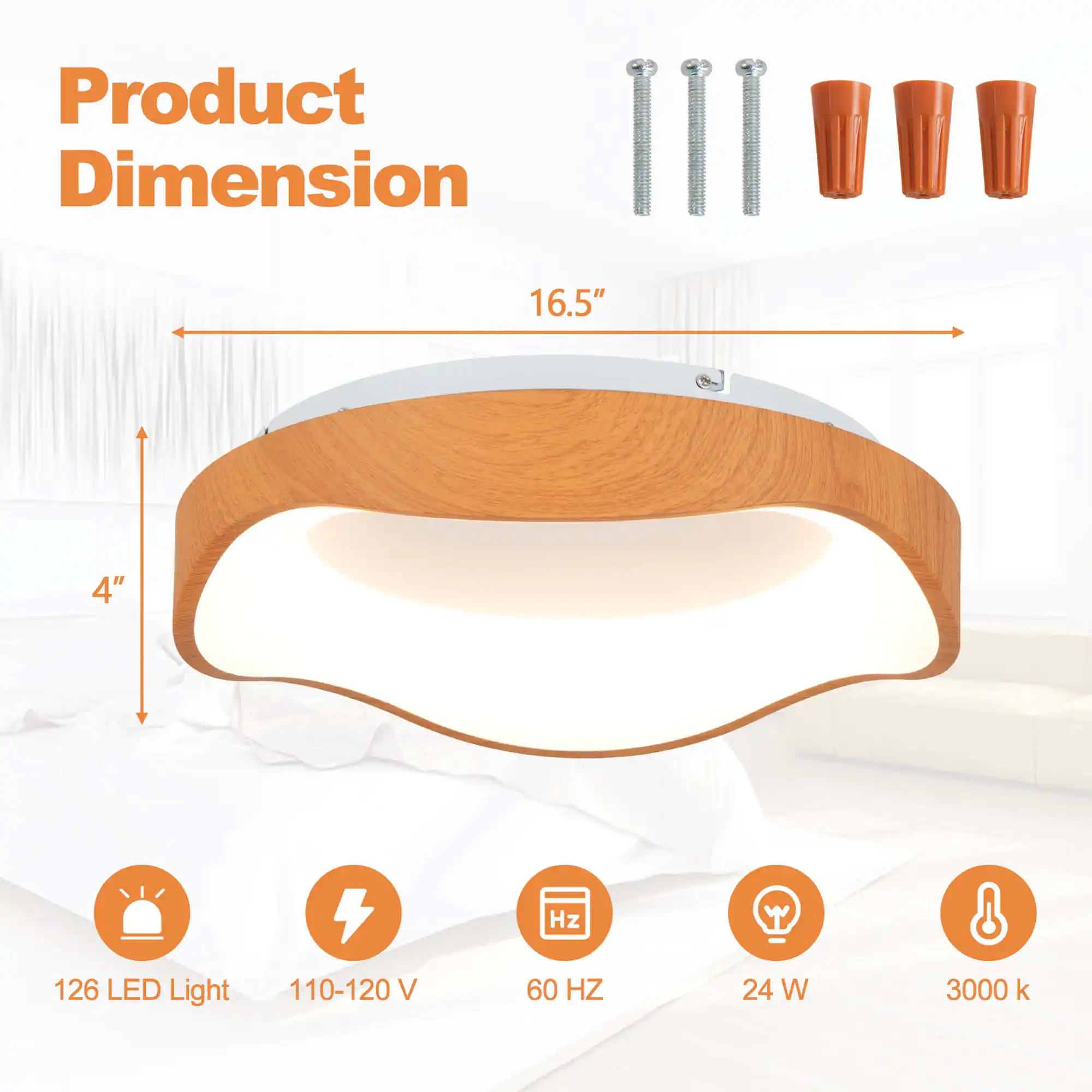 Product Dimension

16.5" x 6.5" x 4"

126 LED Light

110-120 V

60 Hz

24 W

3000 k