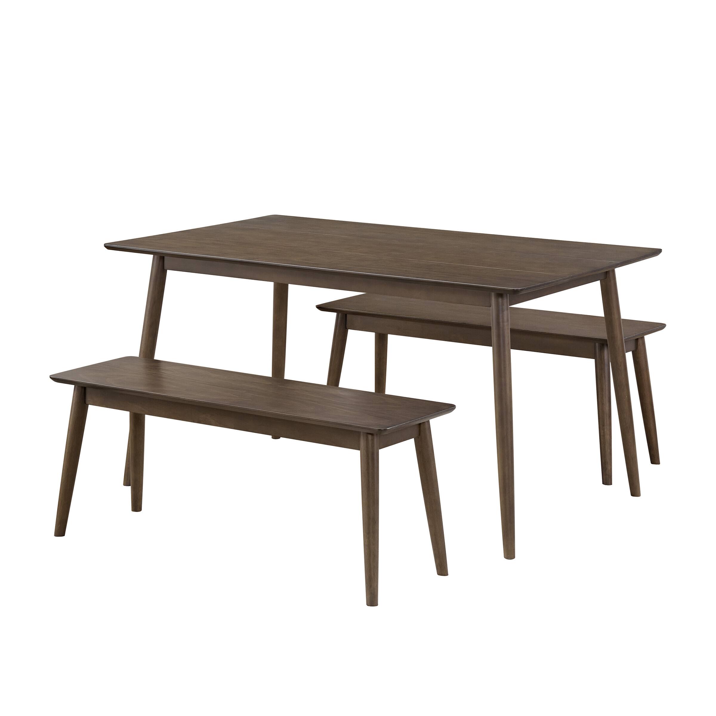 Alaterre Furniture - 59 in. Pine Wood Mid Century Modern Dining Table with 46 in. Bench Seats - Warm Pecan