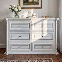 Famapy - 6-drawer dresser, bedroom dresser, wide chest of drawers, storage dresser, European-style furniture, quiet-glide slides - White