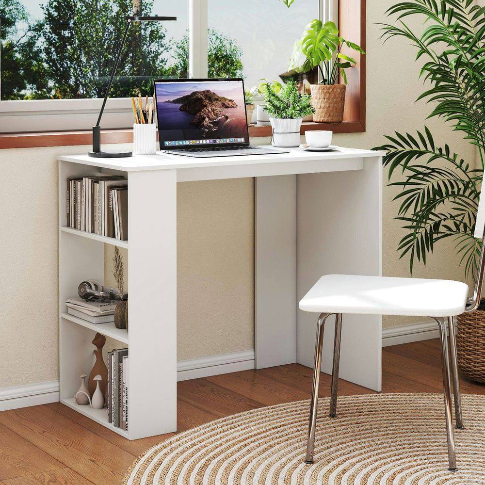 Alt View 1. Kadyn - Computer Desk with Bookshelf - Space-Saving Design for Small Areas, White - White.