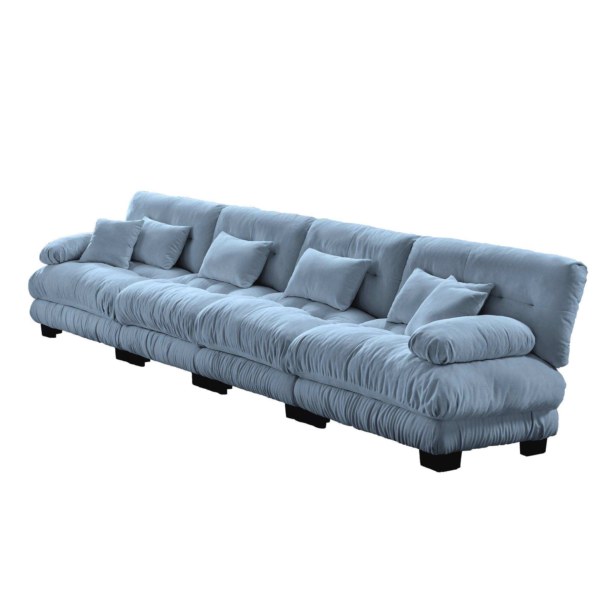 Back. DOMETOUR - 4-Seater Sectional Sofa Modular Deep Seat Sofa Couch , Chenille Sofa Comfy Upholstered Sofa for Living Room, Apartment - Chenille Blue.
