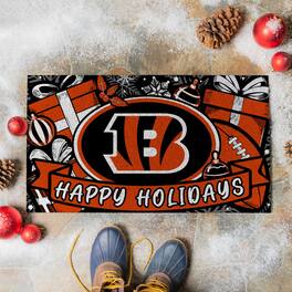 Evergreen Enterprises - Cincinnati Bengals 28" x 16" Happy Holidays Christmas Turf Door Mat - Multicolor