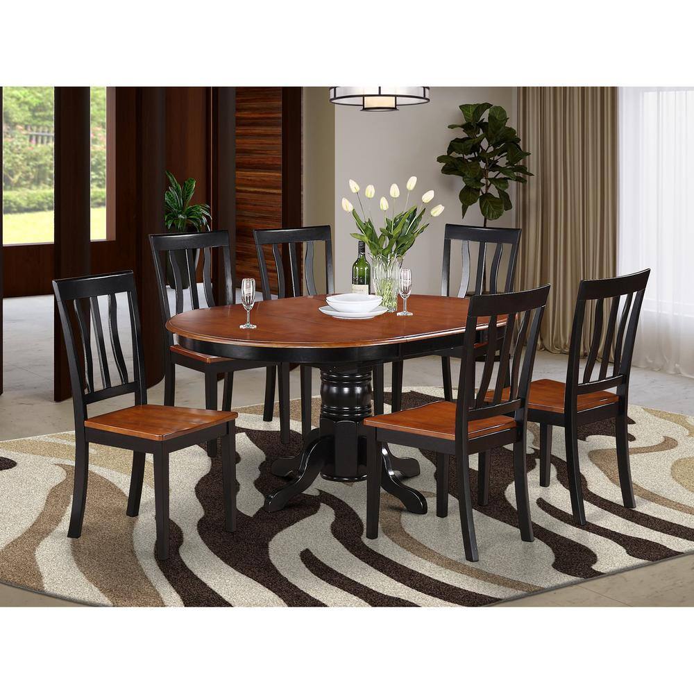 Back. East West Furniture - 7 Pc Dining room set-Oval Table with Leaf and 6 Dining Chairs - Black & Cherry.