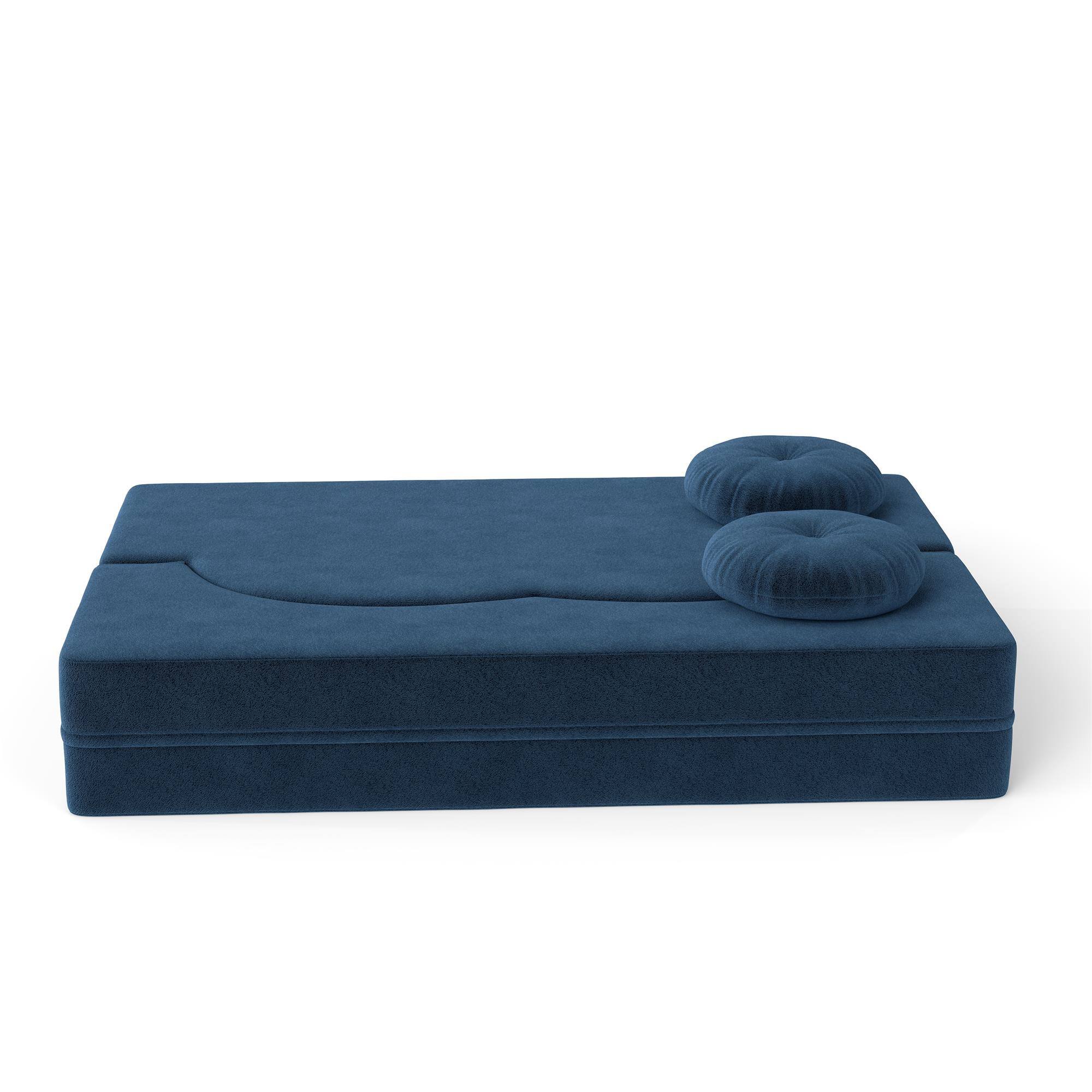 Alt View 1. COWLOWN - Modern Floor Sofa Convertible Plush Corduroy Foam Filled Sleeper Sofa Bed 14.2in Folding Mattress Blue - Blue.