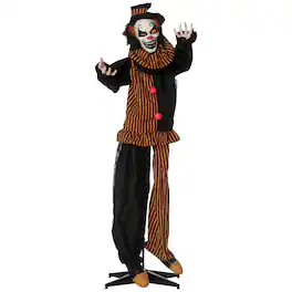 Outsunny - 67" Life Size Outdoor Halloween Decorations Talking Circus Clown, Animatronic Animated Prop, Sound and Light Up Eyes - Multi-Colored