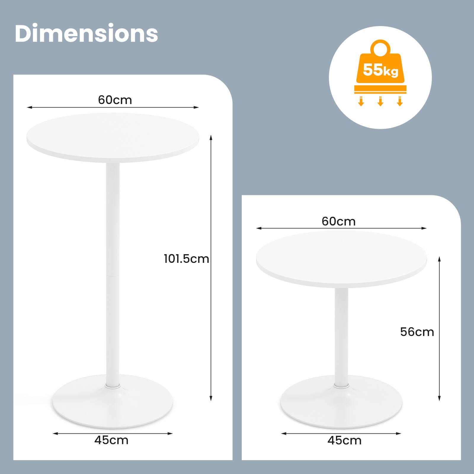 Dimensions: 55kg, 60cm, 60cm, 101.5cm, 56cm, 45cm, 45cm