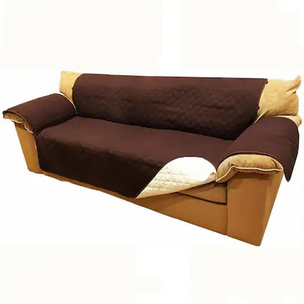 Front. Kitcheniva - Reversible Quilted Microfiber Sofa Cover Furniture Protector for Pets Kids & Dogs Wide Sofa Chocolate & Beige - Chocolate.