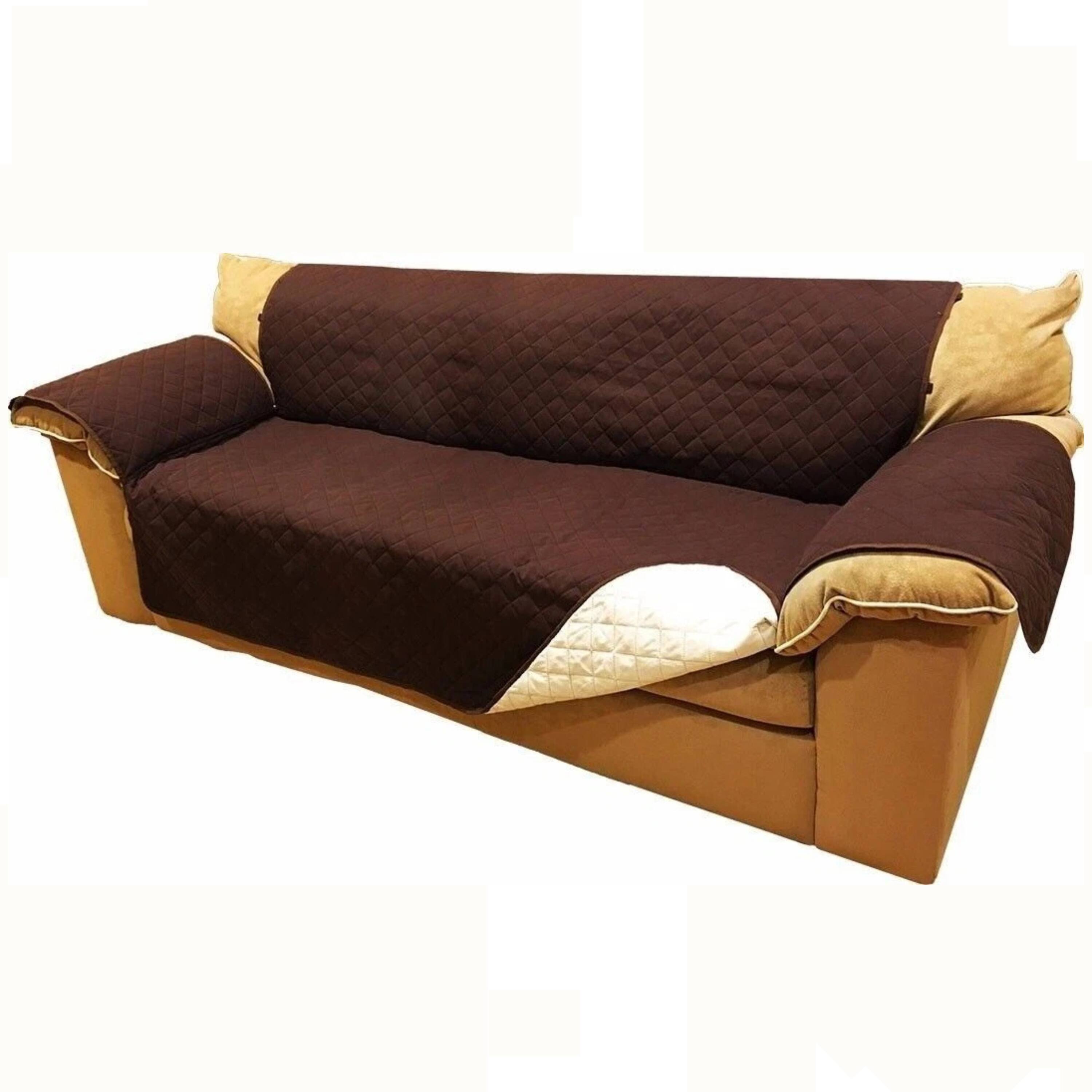 Front. Kitcheniva - Reversible Quilted Microfiber Sofa Cover Furniture Protector for Pets Kids & Dogs Wide Sofa Chocolate & Beige - Chocolate.