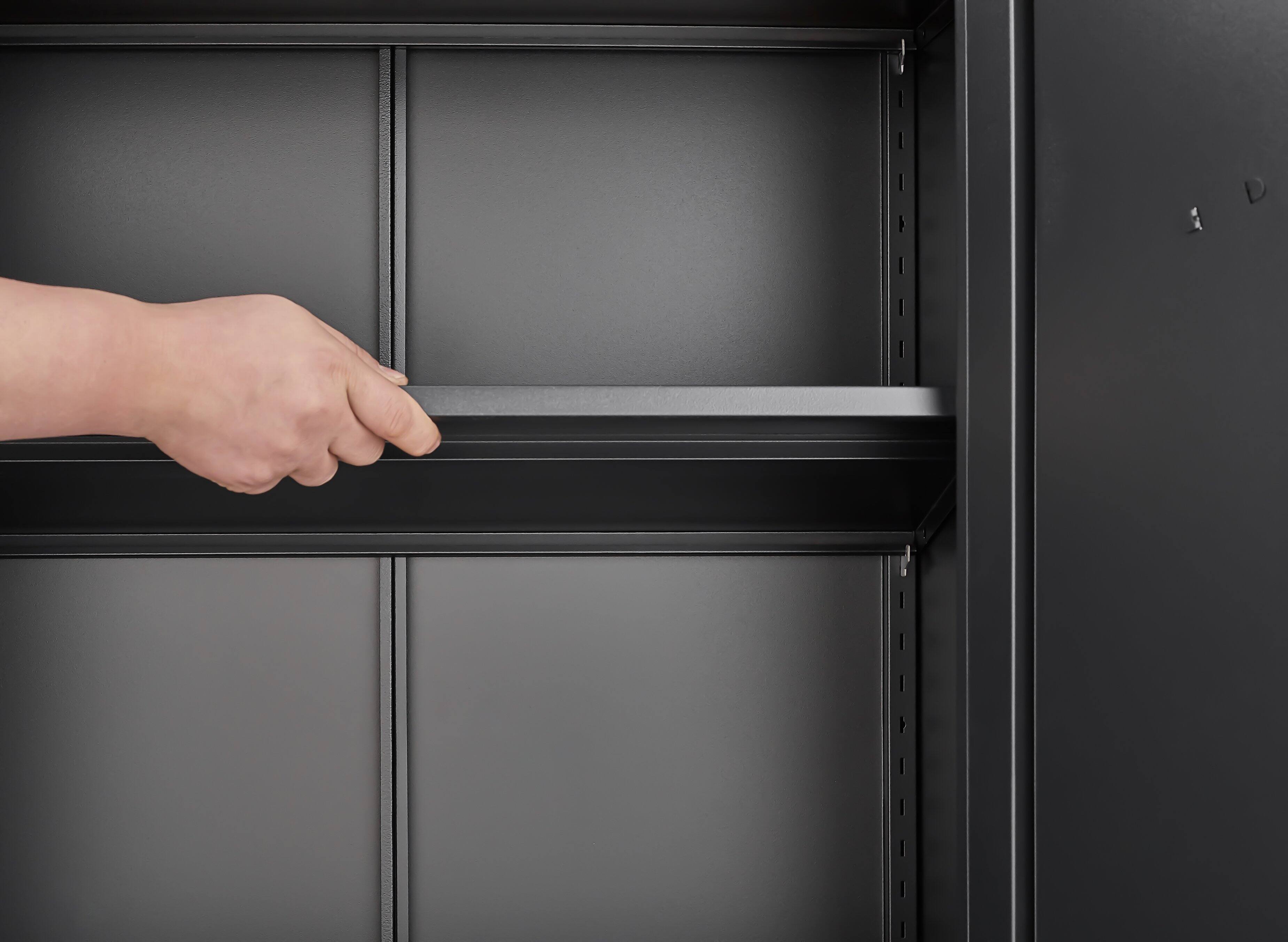 Left. GOODSILO - Adjustable Two-Door Tall Steel Storage Cabinet with Adjustable Shelves for Kitchen Pantry and Home Organization - Black.