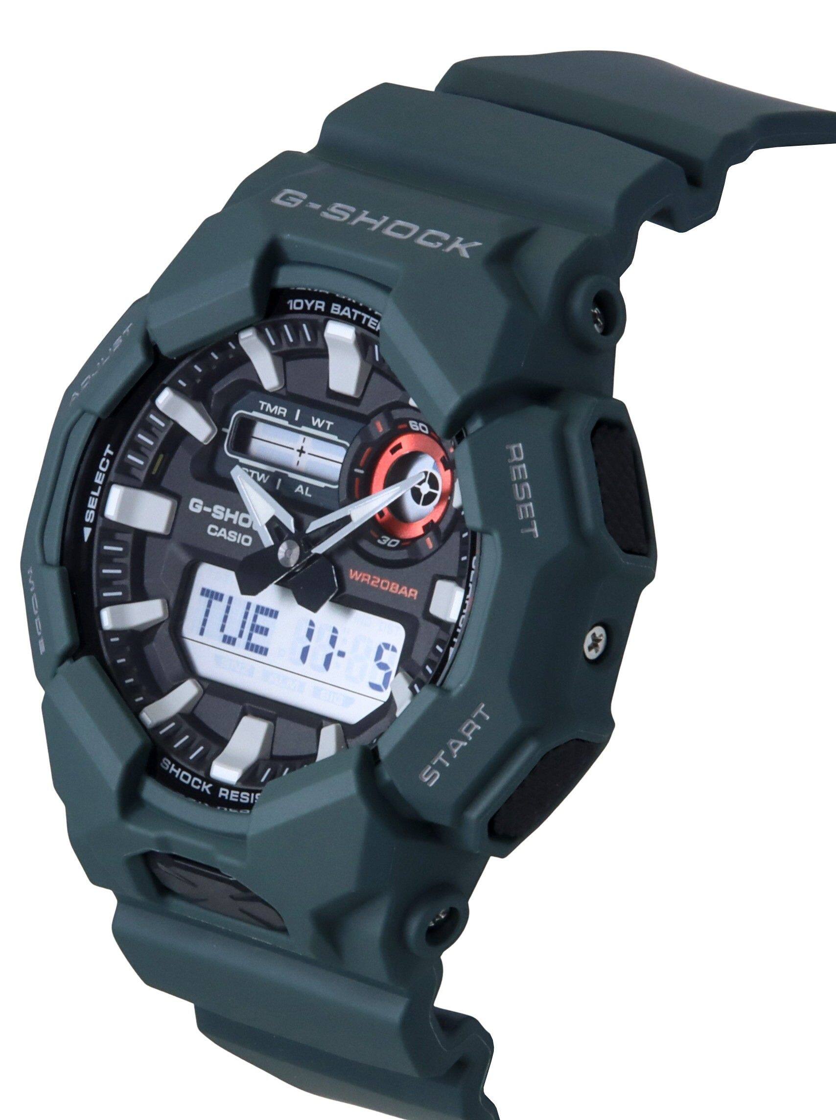 G-SHOCK 10YR BATTERY TMR I WT BO + SELECT WT I AL RESET G-SHO CASIO 30 WR20BAR | TUE 11:55 SHOCK START RESIST