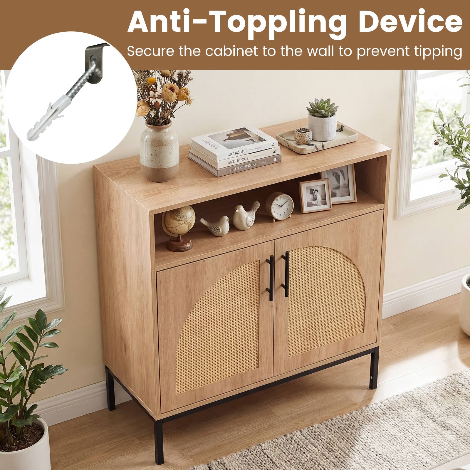 Anti-Topping Device  
Secure the cabinet to the wall to prevent tipping