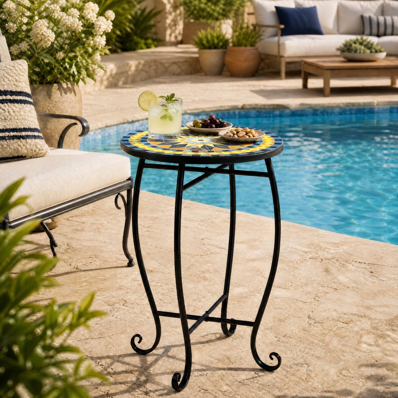 Alt View 1. Costway - Costway 14 Inch Mosaic Patio Side Table Metal Accent End Table Plant Stand for Porch Garden - Yellow & Black.