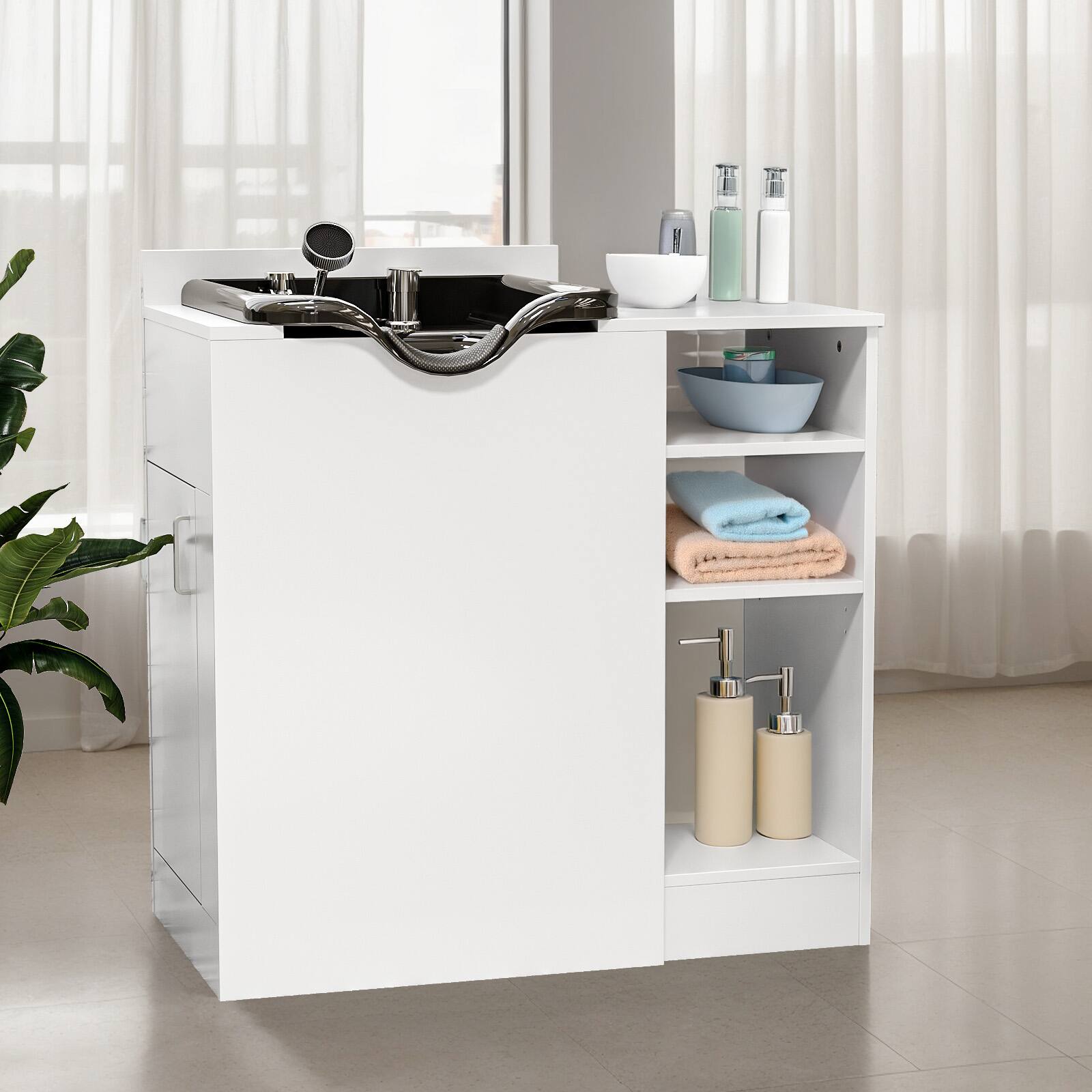 Alt View 3. Winado - Professional  Salon Station with Shampoo Sink, Adjustable Shelves, UPC Faucet, Comfort Headrest for Beauty, Home Studios - White.