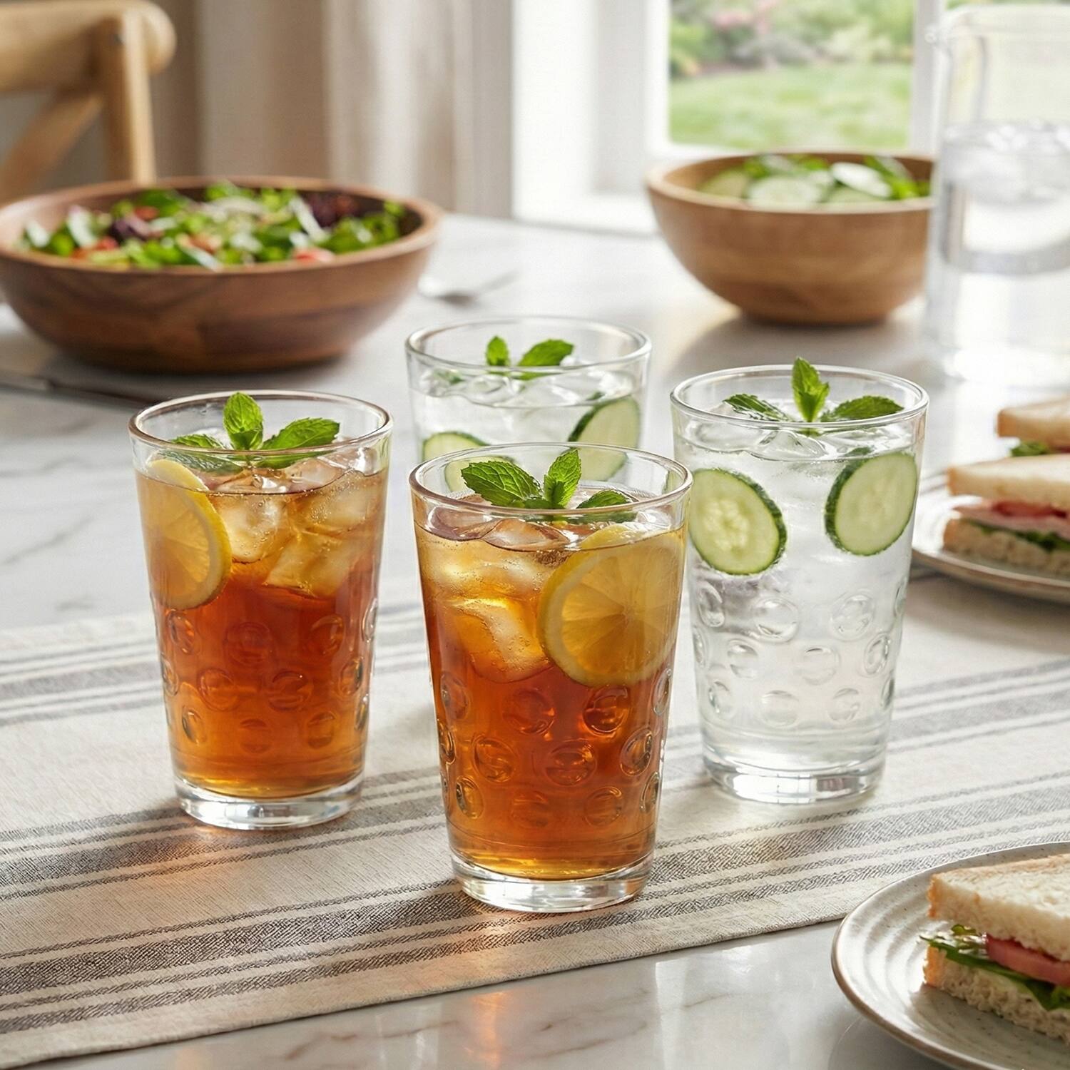 Left. Jay Import - Double Circle Set of 4 Juice Glasses 7 OZ. - Clear.