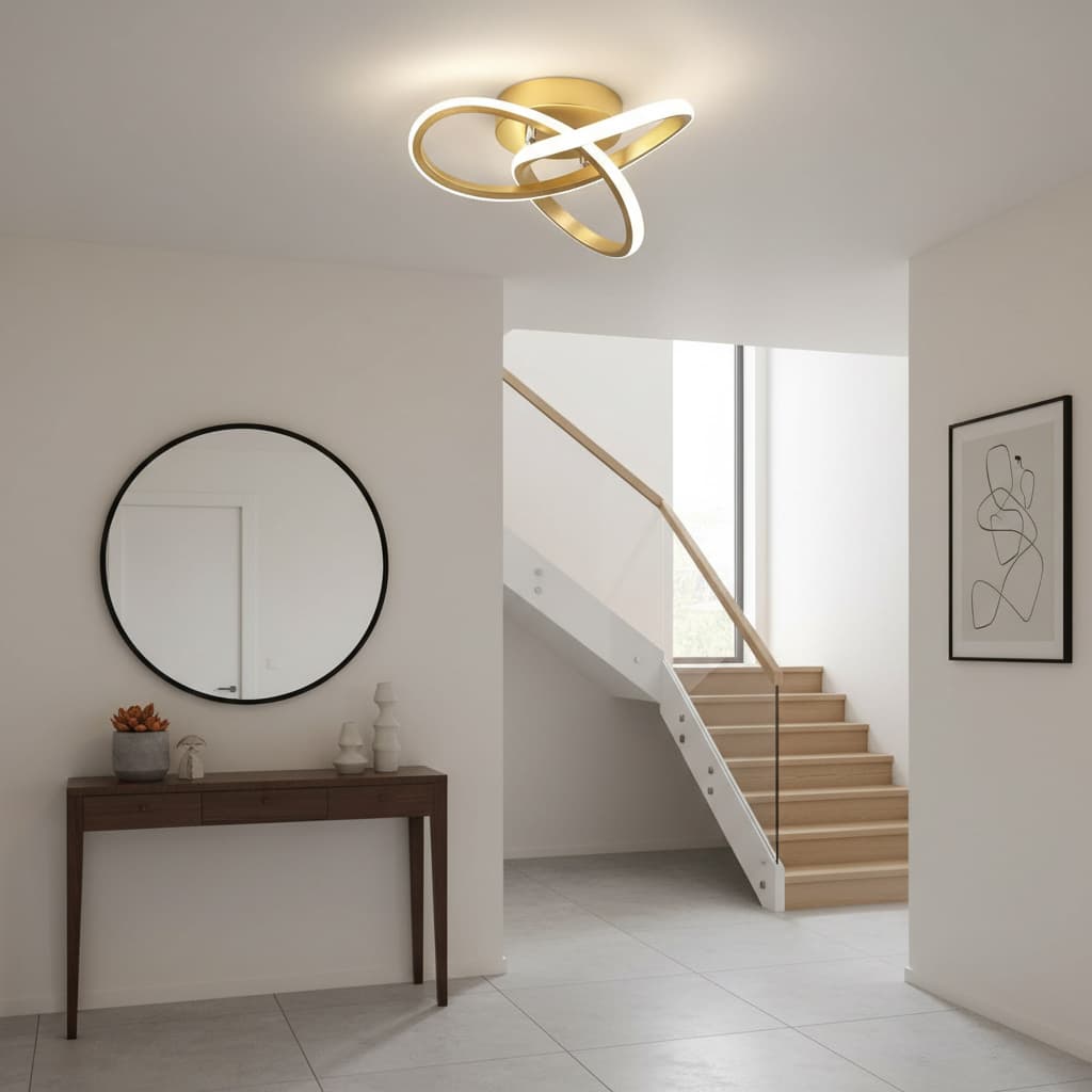 Alt View 3. FINEAK - 4.3" Gold Curved LED Ceiling Light - 6000K Modern Style.