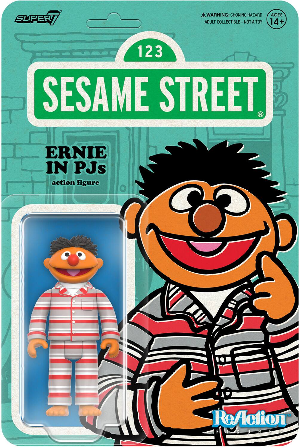 SUPER 7 WARNING: CHOKING HAZARD AGES ADULT COLLECTIBLE - NOT A TOY 14+ 123 SESAME STREET ERNIE IN PJs action figure ReAction FIGURES