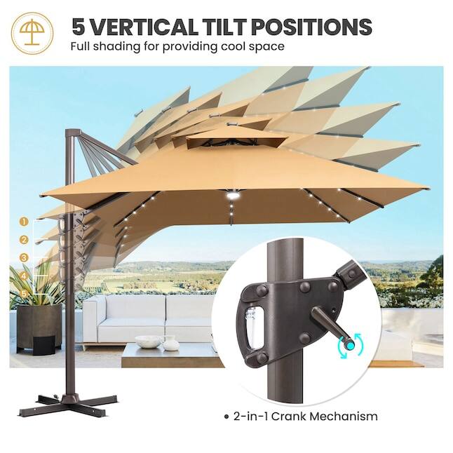 5 VERTICAL TILT POSITIONS  
Full shading for providing cool space  
1 2 3 4 5  
2-in-1 Crank Mechanism