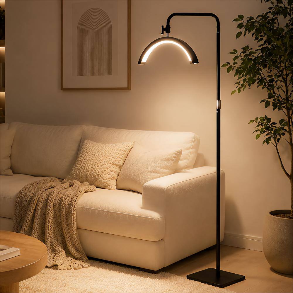 E.P. Light - Dimmable Half-Moon Arc LED Floor Lamp - Black