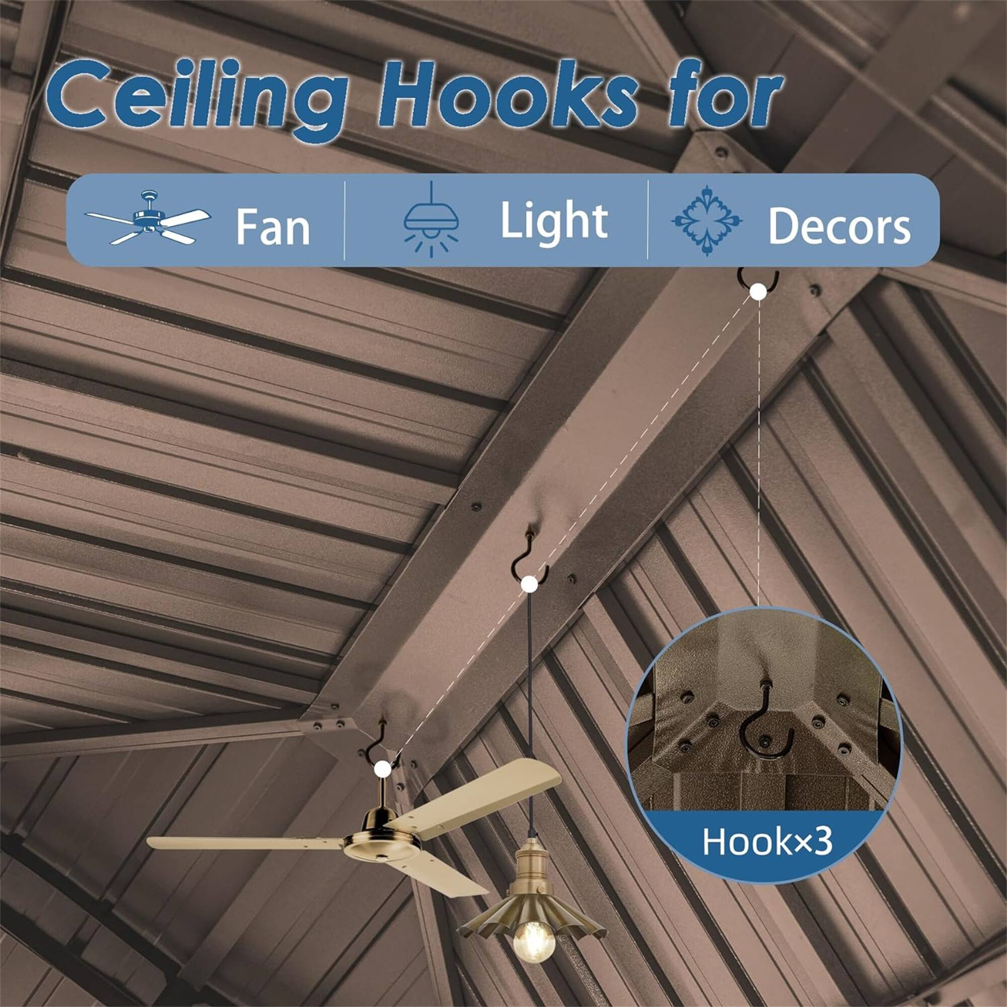 Ceiling Hooks for Fan Light Decors  
Hookx3