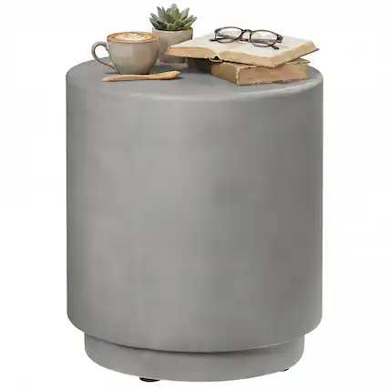 Front. Homcom - Accent Table with Concrete Finish Round Side Table - Gray.