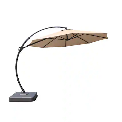 Front. Decksplore - 11 FT Deluxe Curvy Cantilever Umbrella Heavy Duty Offset Hanging Outdoor Umbrella with Base - Champagne.