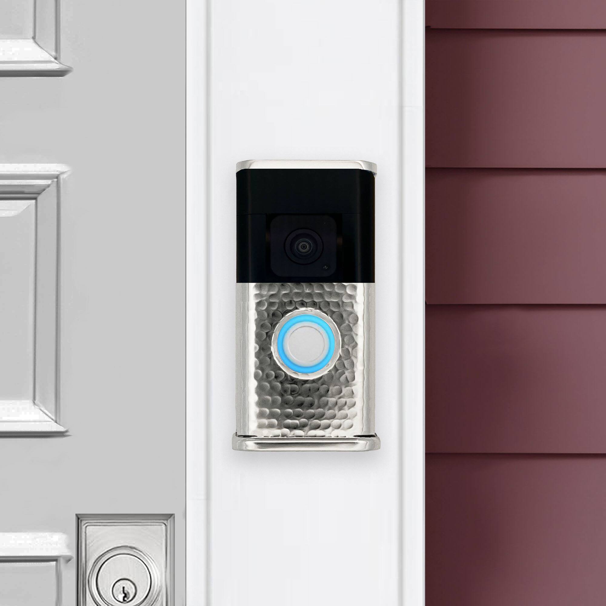 Alt View 3. Michael Healy - Hammered Video Doorbell Cover (Ring 3, 3 Plus, 4, Battery Plus and Battery Pro) - Polished Nickel Silver.