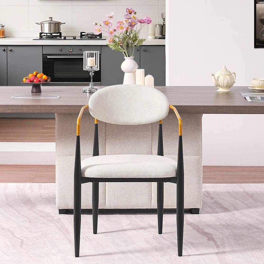Alt View 4. Loheer - Loheer Modern Upholstered Dining Chairs Set of 2 Beige Fabric Metal Frame Ergonomic Seating for Home Office - Beige.