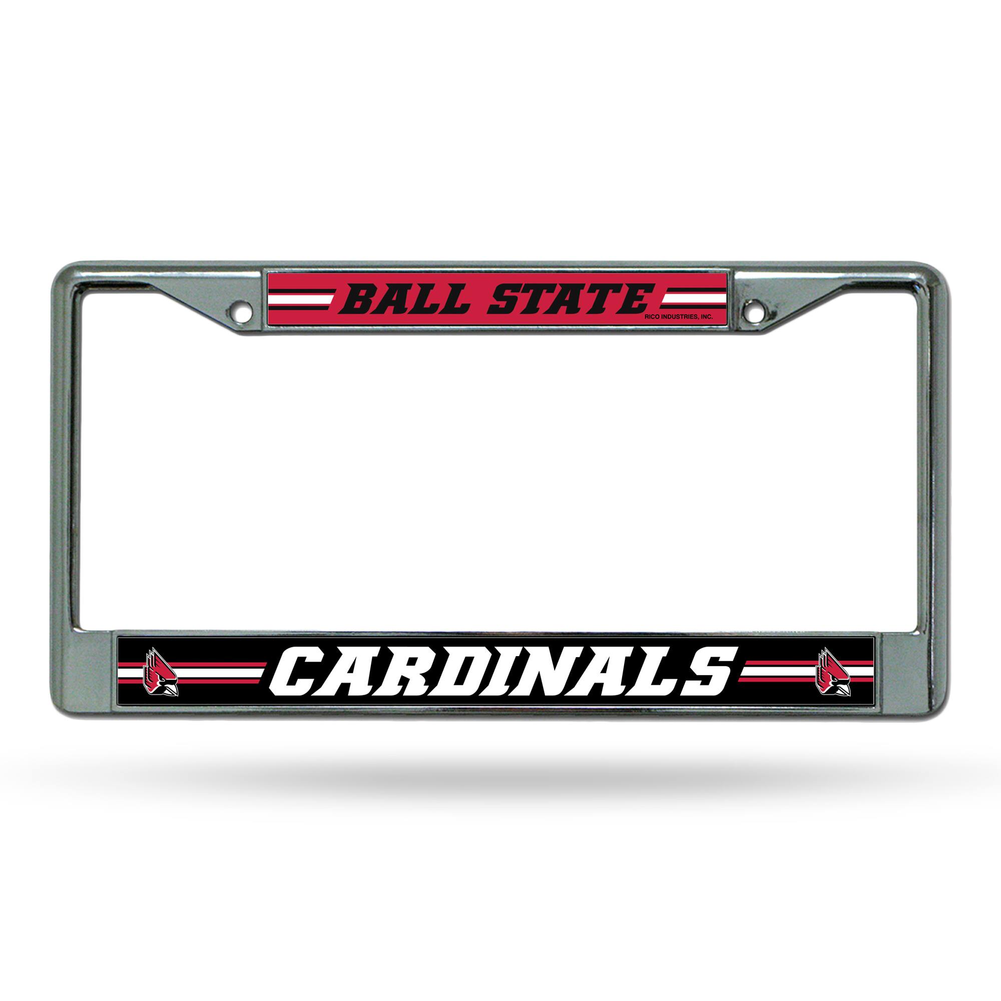 Ball State Cardinals - 12" x 6" Standard Size - Chrome Metal License Plate Frame