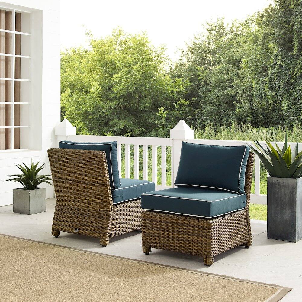 Alt View 9. Crosley Furniture - Bradenton 2Pc Armless Wicker Outdoor Chair Set - 2 Armless Chairs - Navy.